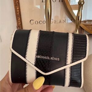 Michael Kors Black and White Striped Clutch